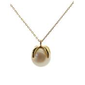 COLLIER OR JAUNE 750/00 2.00g EAU DOUCE CHINE 9,5/10MM SEMI-RONDE BLANCHE
