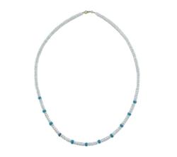 COLLIER OR JAUNE 750/00 0.17g EAU DOUCE CHINE 4/4,5MM BOUTON BLANCHE 11 TURQUOISE