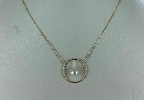 COLLIER OR JAUNE 750/00 2.20g EAU DOUCE CHINE 8/8,5MM SEMI-RONDE BLANCHE