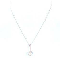 COLLIER OR GRIS & OR ROSE 750/00 3.00g EAU DOUCE CHINE 8/8,5MM RONDE BLANCHE 20 DIAMANT BLANC 0.05CT