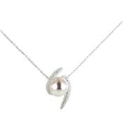 COLLIER OR GRIS 750/00 3.20g AKOYA JAPON 8,5/9MM RONDE BLANCHE 52 DIAMANT BLANC 0.31CT