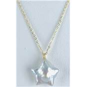 COLLIER OR JAUNE 750/00 1.07g EAU DOUCE CHINE 10/11MM ETOILE BLANCHE