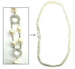 COLLIER OR GRIS 750/00 3.90g EAU DOUCE CHINE 8,5/9MM RONDE BLANCHE 22 DIAMANT ROND BLANC 0.35CT