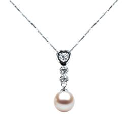 COLLIER OR GRIS 750/00 1.56g AKOYA JAPON 9/9,5MM RONDE BLANCHE 3 DIAMANT 0.08CT