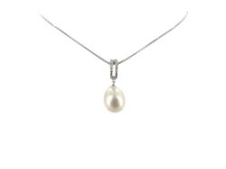 COLLIER ARGENT 925/00 2.60g EAU DOUCE CHINE 9/9,5MM POIRE BLANCHE