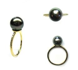 BAGUE OR JAUNE 750/00 T54 1.30g MERS DU SUD TAHITI 8/8,5MM RONDE 14 DIAMANT BLANC 0.09CT