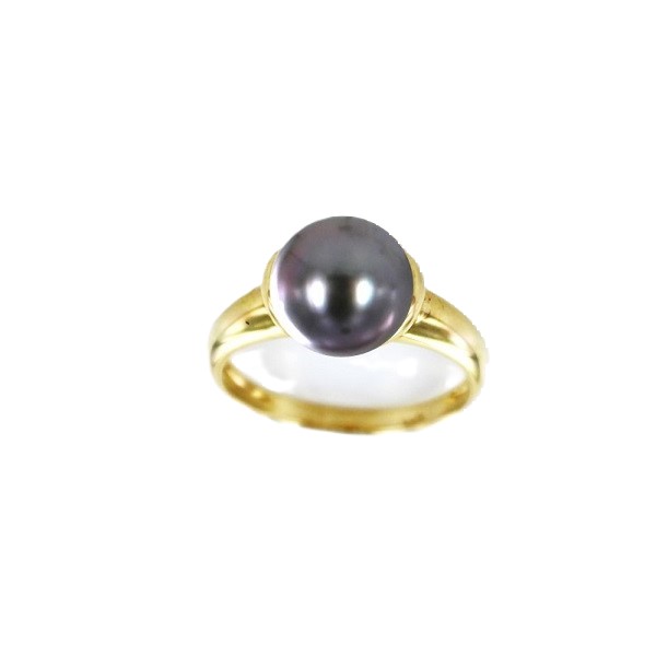 BAGUE OR JAUNE 750/00 3.00g MERS DU SUD TAHITI 8/9MM SEMI-RONDE NOIRE