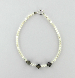 BRACELET ARGENT 925/00 0.14g EAU DOUCE CHINE 2,5/3MM RONDE BLANCHE NACRE NOIRE