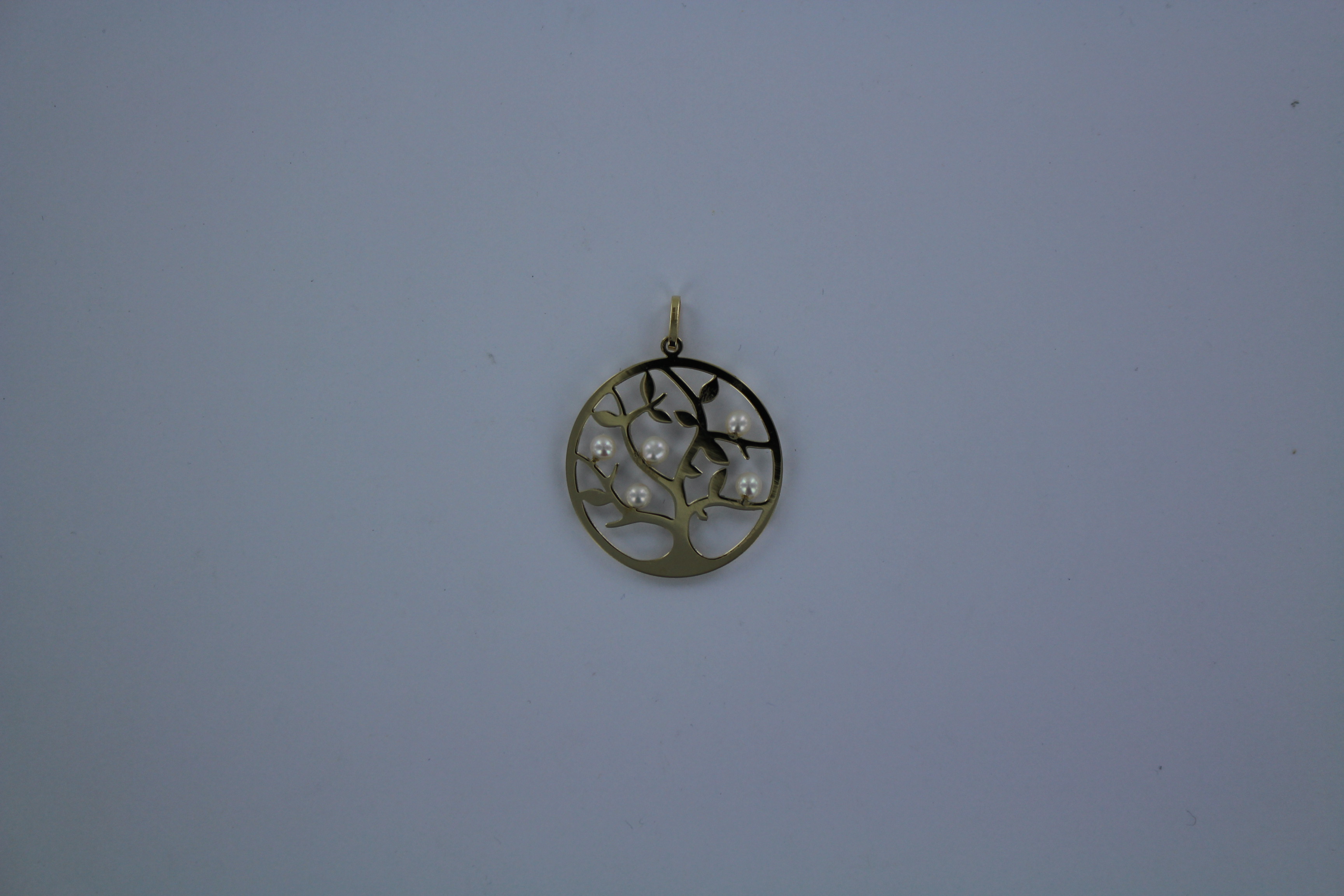 PENDENTIF OR JAUNE 375/00 1.13g EAU DOUCE CHINE 3.5/4MM SEMI-RONDE BLANCHE