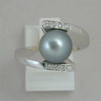 BAGUE OR GRIS 750/00 PERLE DE CULTURE MERS DU SUD TAHITI 9/10MM