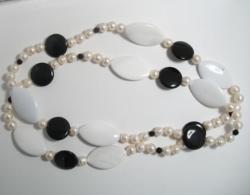 COLLIER EAU DOUCE CHINE 9,5/10MM CERCLEE BLANCHE 16 AGATE OBSIDIENNE