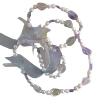 SAUTOIR EAU DOUCE CHINE 9/10MM CERCLEE MULTICOLORE 12 AMETHYSTE VIOLET QUARTZ MULTICOLORE