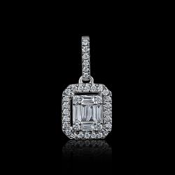 PENDENTIF OR GRIS 750/00 0.64g 6 DIAMANTS BAGUETTES 0.10CT 34 DIAMANTS RONDS 0.09CT