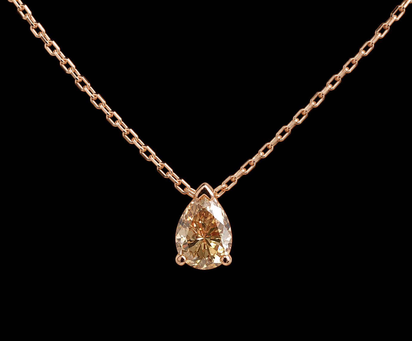 COLLIER OR ROSE 750/00 1.90g 1 DIAMANT POIRE DE COULEUR 0.69CT SERTI GRIFFES