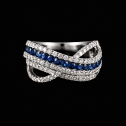 BAGUE OR GRIS 750/00 6.99g 16 SAPHIRS RONDS 0.78CT 81 DIAMANTS RONDS 0.95CT