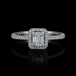 BAGUE OR GRIS 750/00 2.19g 5 DIAMANTS BAGUETTES 0.08CT 52 DIAMANTS RONDS 0.15CT