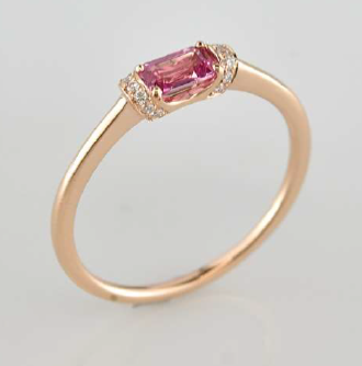 BAGUE OR ROSE 750/00 1.52g 1 SAPHIR ROSE 0.34 14 DIAMANT 0.05 T54
