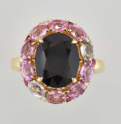 BAGUE OR JAUNE 750/00 5.13g 11 SAPHIR 6.75 5 DIAMANT 0.03 T54
