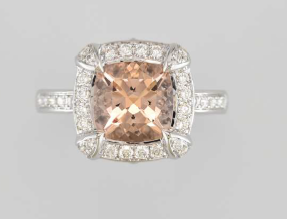 BAGUE OR GRIS 750/00 5.32g 1 MORGANITE 2.25 36 DIAMANT 0.33 T54