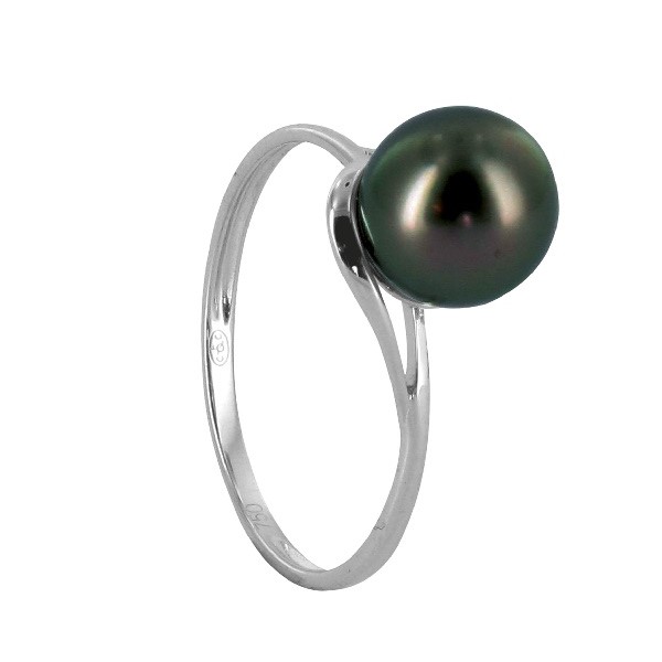 BAGUE OR GRIS 750/00 1.06g MER DU SUD TAHITI 7/8MM SEMI-RONDE TEINTEE NOIRE