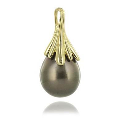 PENDENTIF OR JAUNE 750/00 2.50g MERS DU SUD TAHITI 13/14MM POIRE NOIRE