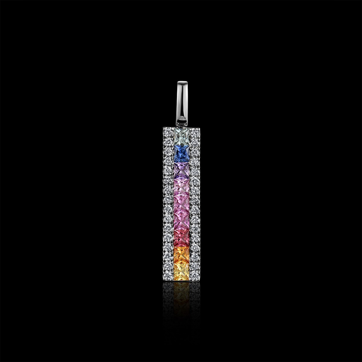 PENDENTIF OR GRIS 750/00 0.98g 9 SAPHIRS MULTICOLORES 0.48CT 32 DIAMANTS RONDS 0.13CT