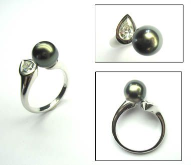 BAGUE ARGENT 925/00 T47 5.20g MERS DU SUD TAHITI 9/9,5MM POIRE