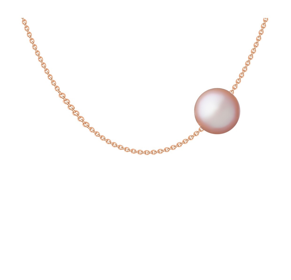COLLIER OR ROSE 750/00 1.28g EAU DOUCE CHINE 9/9,5MM SEMI-RONDE ROSE