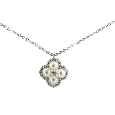 COLLIER OR GRIS 750/00 2.85g EAU DOUCE CHINE 3/3,5MM RONDE BLANCHE 25 DIAMANT BLANC 0.13CT