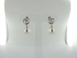 BO OR GRIS 375/00 1.05g EAU DOUCE CHINE 7,5/8MM SEMI-RONDE BLANCHE 2 DIAMANT BLANC 0.02CT