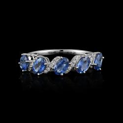 BAGUE OR GRIS 750/00 1.66g 5 SAPHIRS OVALES 1.38CT 20 DIAMANTS RONDS 0.07CT