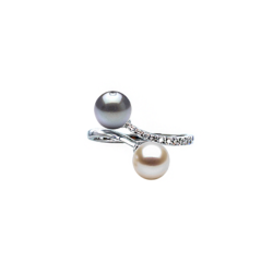 BAGUE OR GRIS 750/00 PERLE DE CULTURE AKOYA & TAHITI