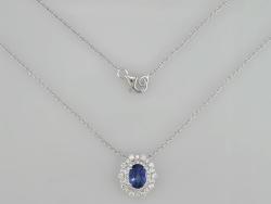 COLLIER OR GRIS 750/00 3.10g SAPHIR 1.12 40 DIAMANTS 0.42CT