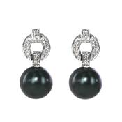 BO OR GRIS 750/00 1.54g MERS DU SUD TAHITI 8/8,5MM RONDE NOIRE 24 DIAMANT 0.14CT