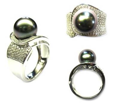 BAGUE OR GRIS 750/00 PERLE DE CULTURE MERS DU SUD TAHITI 10/11MM