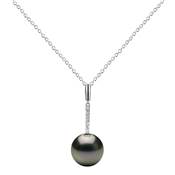 COLLIER OR GRIS 750/00 2.00g MERS DU SUD TAHITI 11/12MM SEMI-RONDE 7 DIAMANT ROND 0.08CT