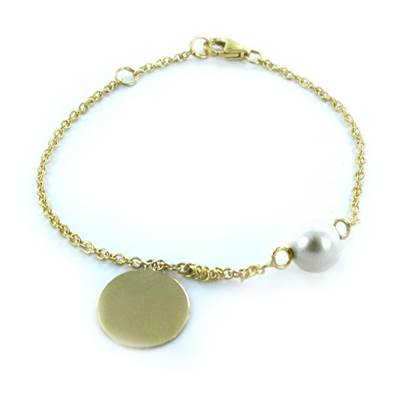 BRACELET OR JAUNE 750/00 PERLE DE CULTURE EAU DOUCE CHINE 6/6,5MM