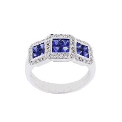 BAGUE OR GRIS 750/00 7.16g 12 SAPHIR 1.16 BLEU 44 DIAMANT ROND 0.25 BLANC T54