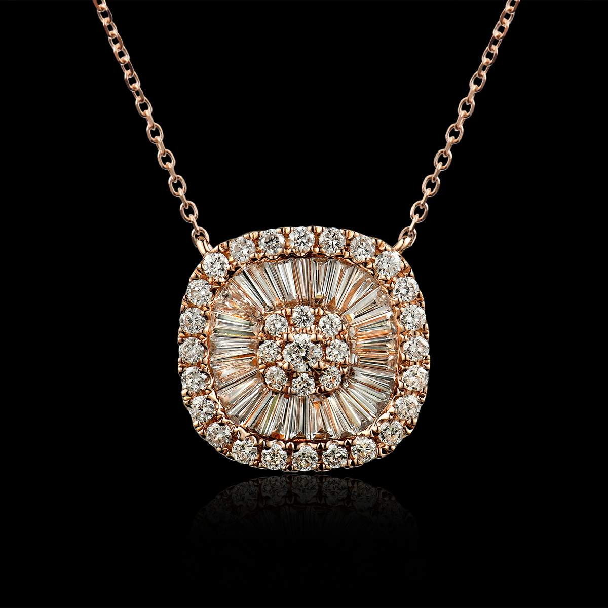 COLLIER OR ROSE 750/00 2.24g 19 DIAMANTS TRAPEZE 0.29CT 33 DIAMANTS RONDS 0.23CT