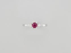 BAGUE OR GRIS 750/00 2.32g RUBIS 0.34CT 16 DIAMANT 0.21 T54