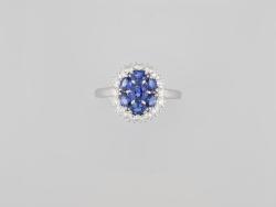 BAGUE OR GRIS 750/00 4.20g 7 SAPHIRS 1.94CT 16 DIAMANTS 0.93CT T54