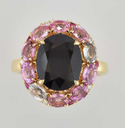 BAGUE OR JAUNE 750/00 5.13g 11 SAPHIR 6.75 5 DIAMANT 0.03 T54