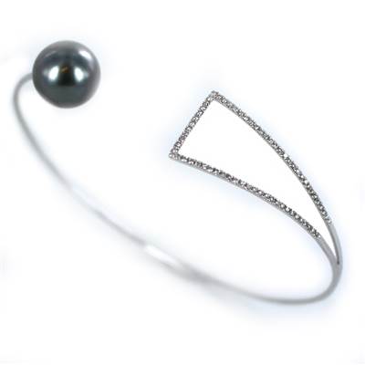 BRACELET JONC OR GRIS 750/00 PERLE DE CULTURE MER DU SUD TAHITI
