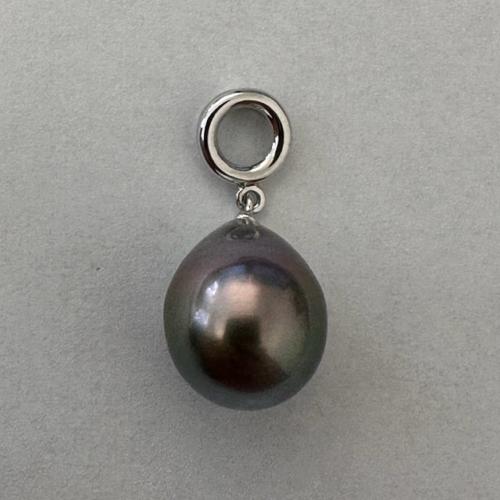PENDENTIF OR GRIS 750/00 MERS DU SUD TAHITI 8/9MM SEMI-RONDE 3 DIAMANT BLANC 0.01CT