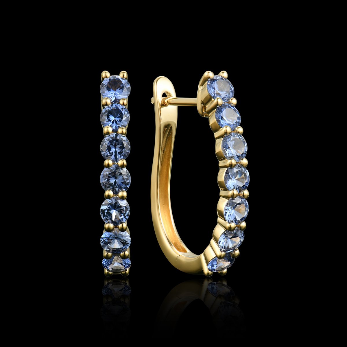 BO CREOLES OR JAUNE 750/00 2.25g 14 SAPHIRS RONDS 0.94CT