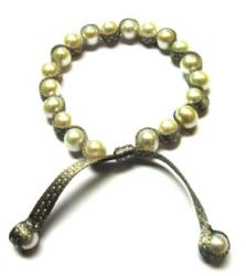 BRACELET CHINE 20.00g EAU DOUCE CHINE 7,5/8MM BAROQUE BLANCHE RUBAN TAUPE