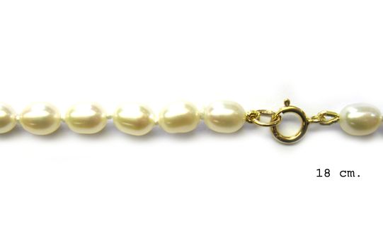 BRACELET OR JAUNE 375/00 0.13g EAU DOUCE CHINE 4,5/5MM GRAIN DE RIZ BLANCHE