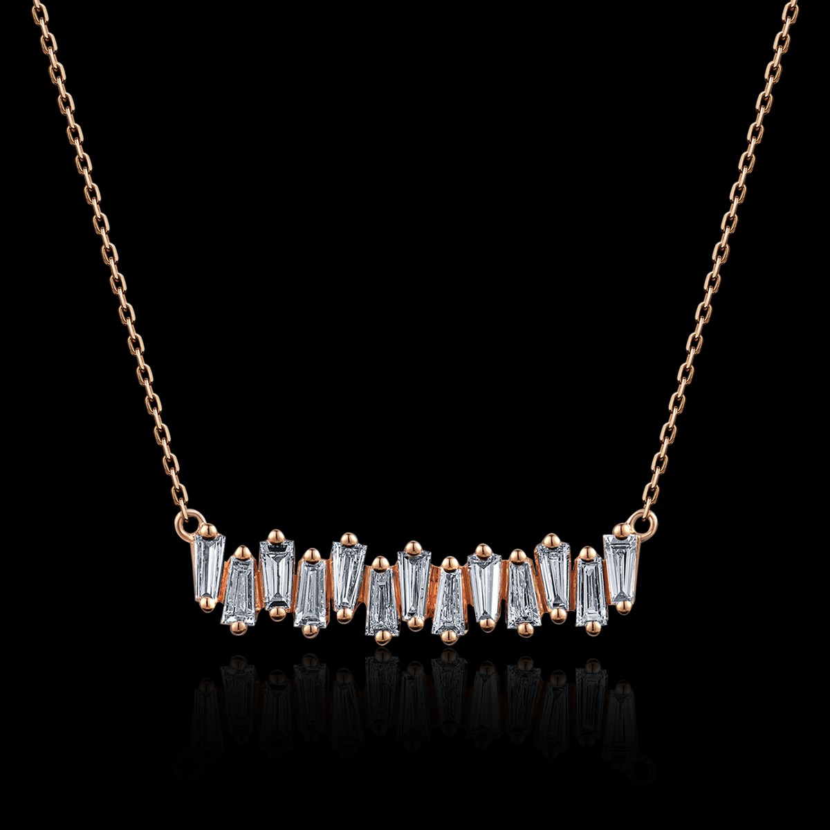 COLLIER OR ROSE 750/00 2.19g 13 DIAMANTS TRAPEZE 0.48CT