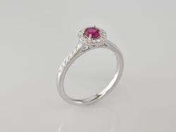 BAGUE OR GRIS 750/00 2.93g RUBIS 0.30CT 28 DIAMANTS 0.20CT T54