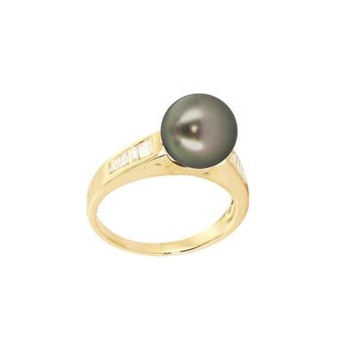 BAGUE OR JAUNE 750/00 PERLE DE CULTURE MERS DU SUD TAHITI 9/10MM